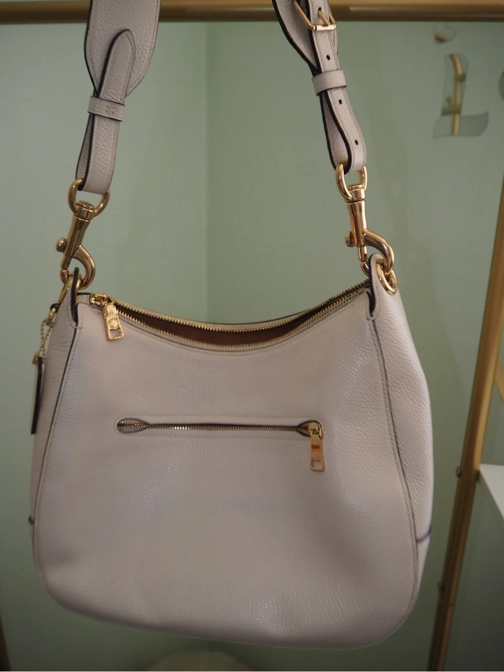 COACH Chalk Off White Pebble Leather Small Hobo Shoulder Bag Gold Hardware